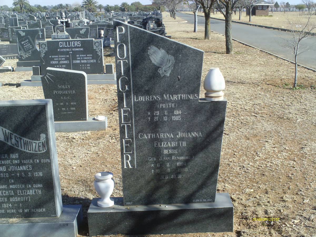 POTGIETER Lourens Marthinus 1914-1985 &amp; Catharina Johanna Elizabeth J. VAN RENSBURG 1904-1980