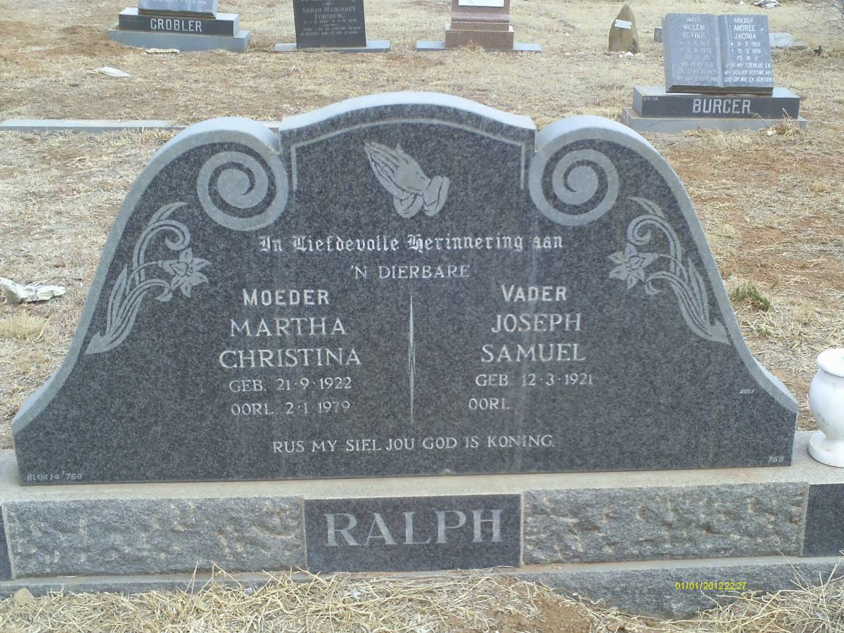 RALPH Joseph Samuel 1921- &amp; Martha Christina 1922-1979