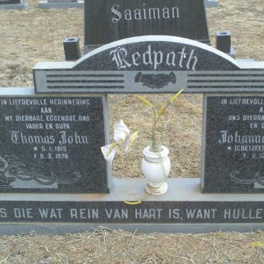 REDPATH Thomas John 1915-1976 &amp; Johanna Maria COETZEE 1928-1994