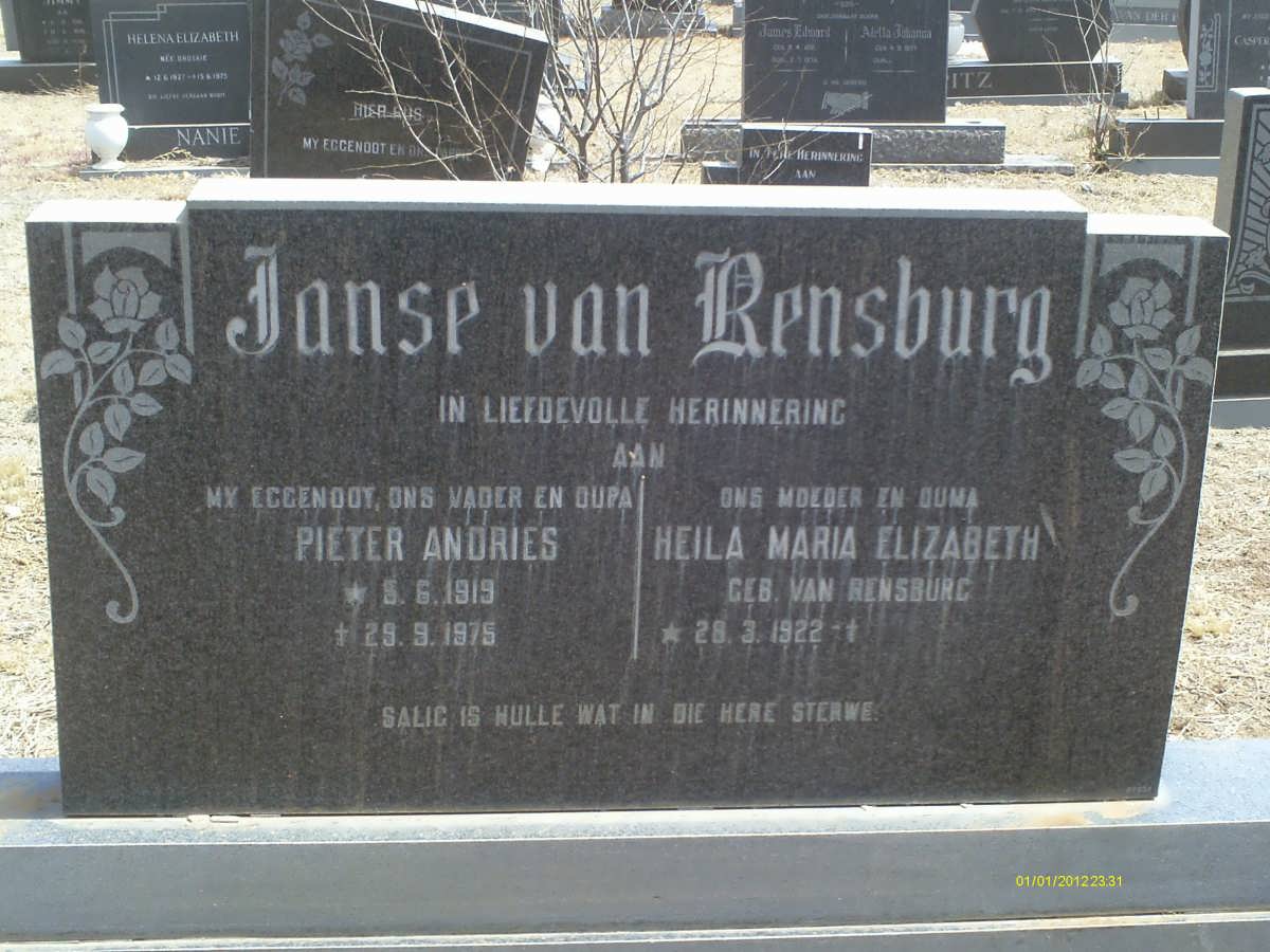 RENSBURG Pieter Andries, Janse van 1919-1975 &amp; Heila Maria Elizabeth VAN RENSBURG 1922-