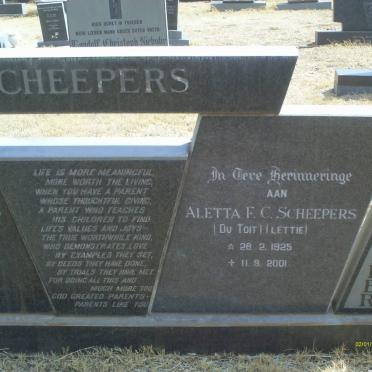 SCHEEPERS William C.C. 1923-1975 &amp; Aletta F.C. DU TOIT 1935-2001  