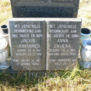 VILJOEN Jacob Johannes 1911-1992 &amp; Anna Eigiena 1919-1992