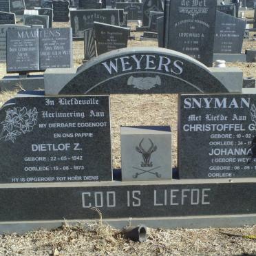 WEYERS Dietlof Z. 1942-1973 :: SNYMAN Christoffel G. 1942-1996 &amp; Johanna M. WEYERS 1941-