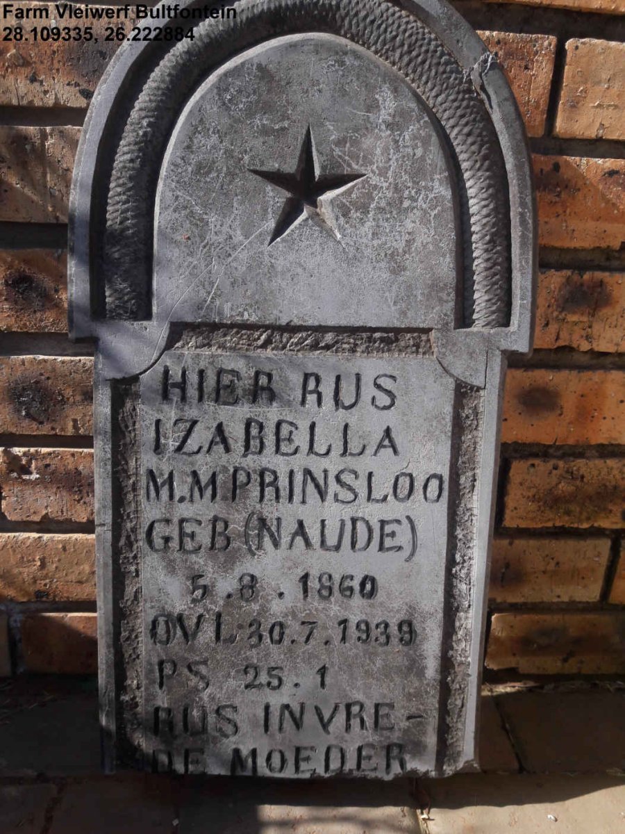PRINSLOO Izabella M.M. nee NAUDE 1860-1939