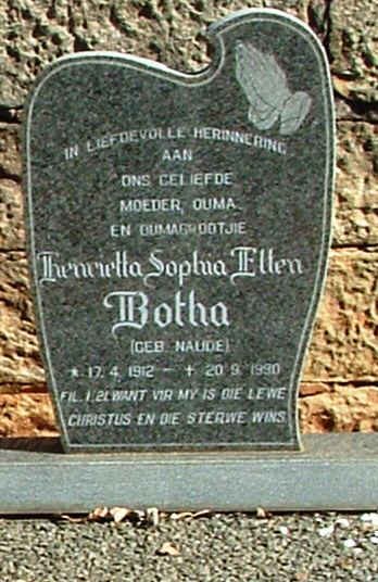 BOTHA Henrietta Sophia Ellen nee NAUDE 1912-1990