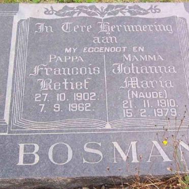 BOSMAN Francois Retief 1902-1962 &amp; Johanna Maria NAUDE 1910-1979
