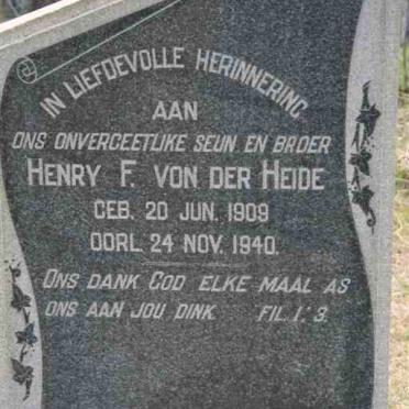 HEIDE Henry F., von der 1909-1940