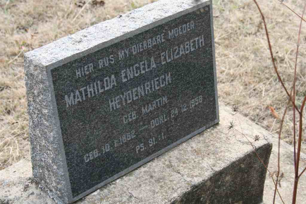 HEYDENDRIECH Mathilda Engela Elizabeth nee MARTIN 1862-1958