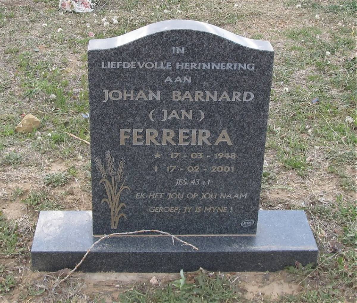 FERREIRA Johan Barnard 1948-2001