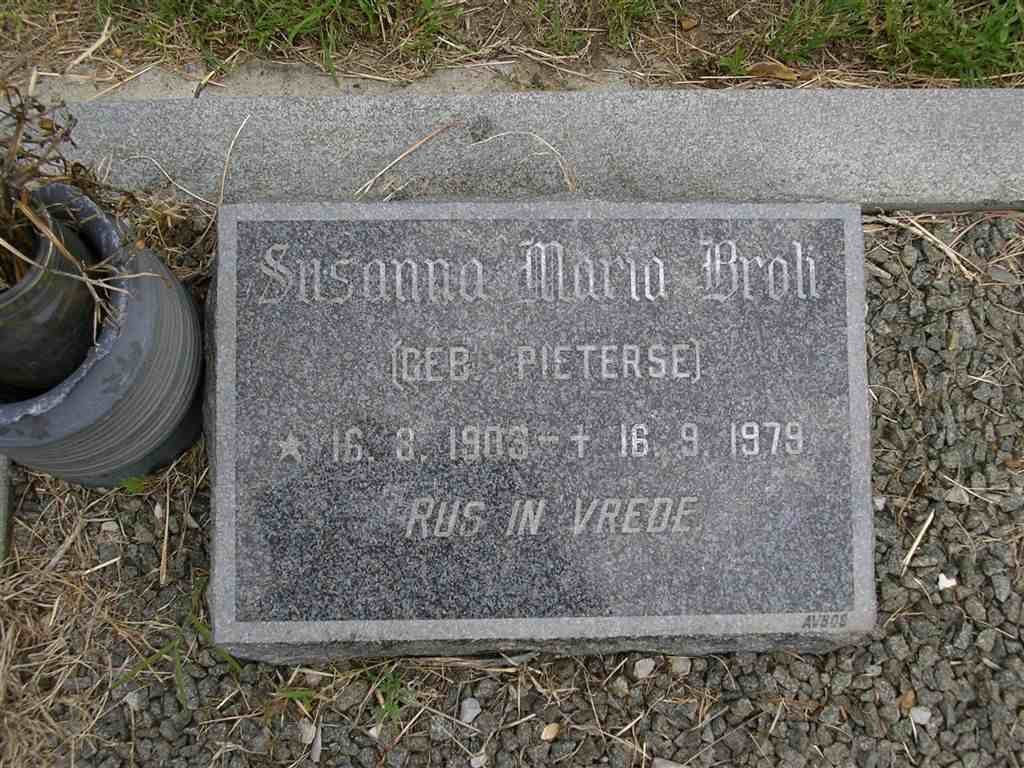 BROLI Susanna Maria neé PIETERSE 1903-1979
