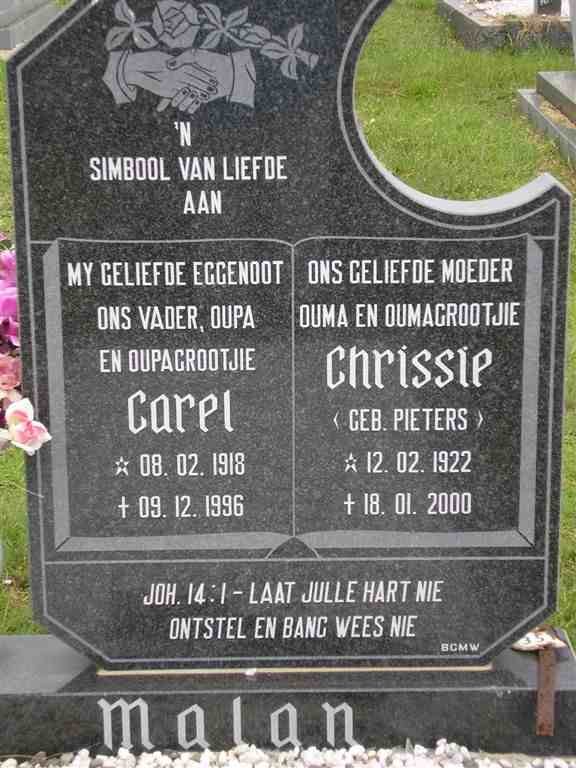 MALAN Carel 1918-1996 &amp; Chrissie PIETERS 1922-2000