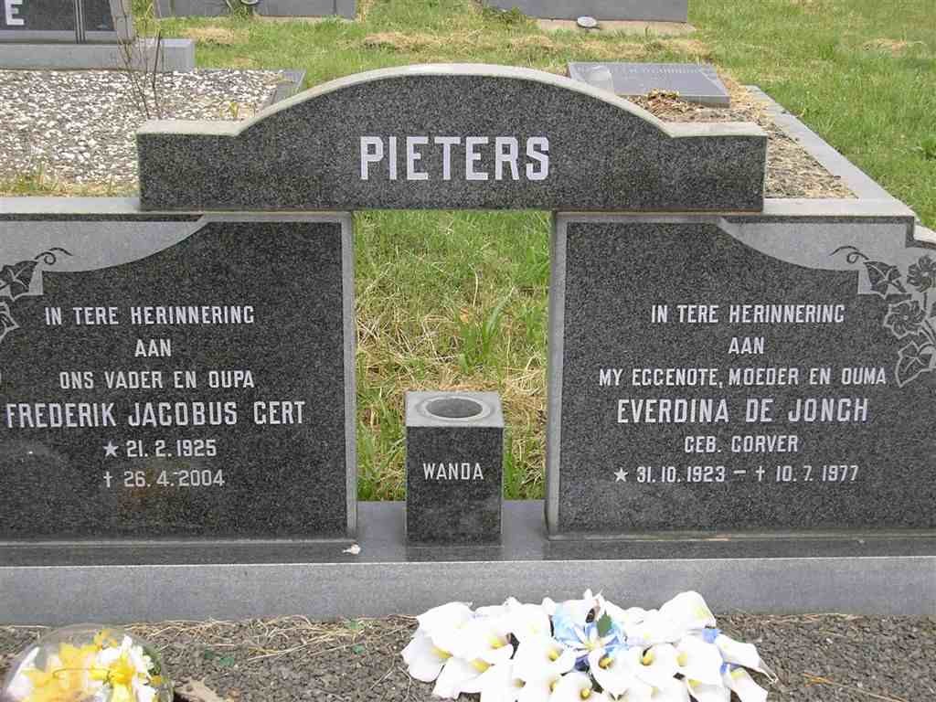 PIETERS Frederick Jacobus Gert 1925-2004 &amp; Everdina de Jongh CORVER 1923-1977