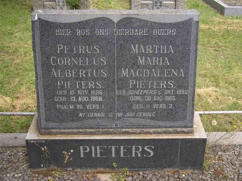 PIETERS Petrus Cornelius Albertus 1886-1966 &amp; Martha Maria Magdalena SCHEEPERS 1892-1965