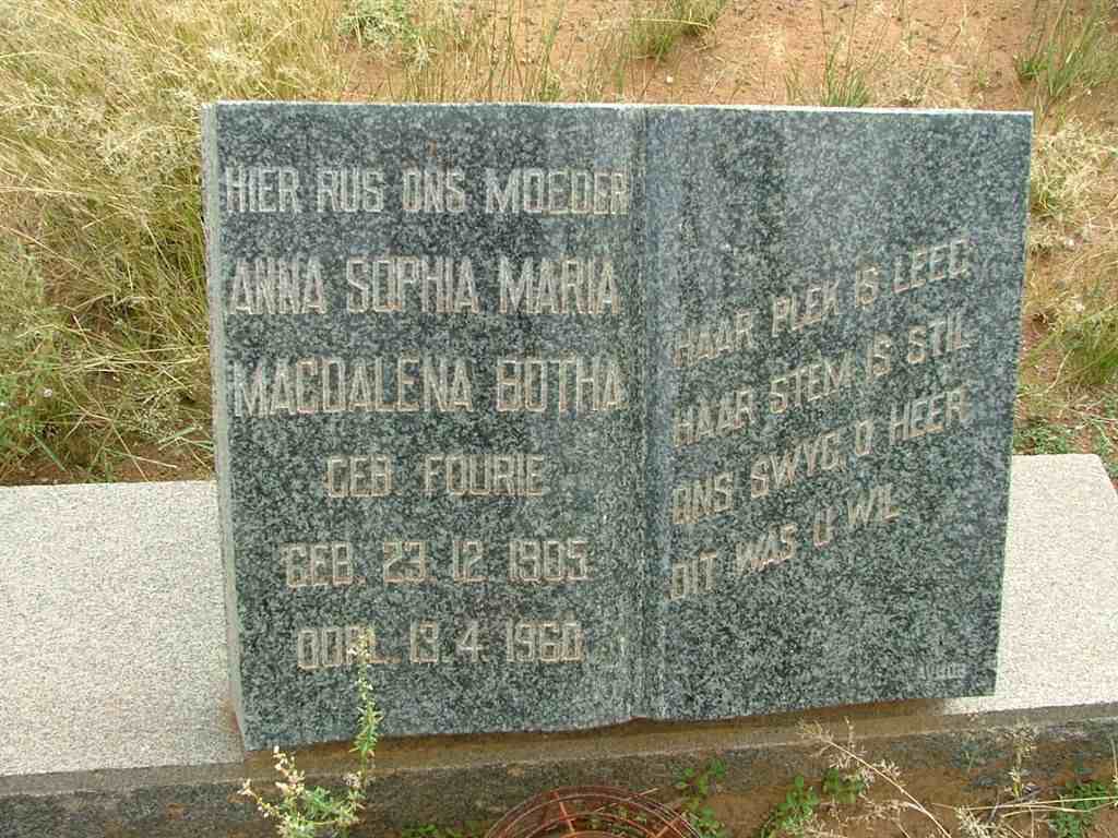 BOTHA Anna Sophia Maria Magdalena nee FOURIE 1905-1960