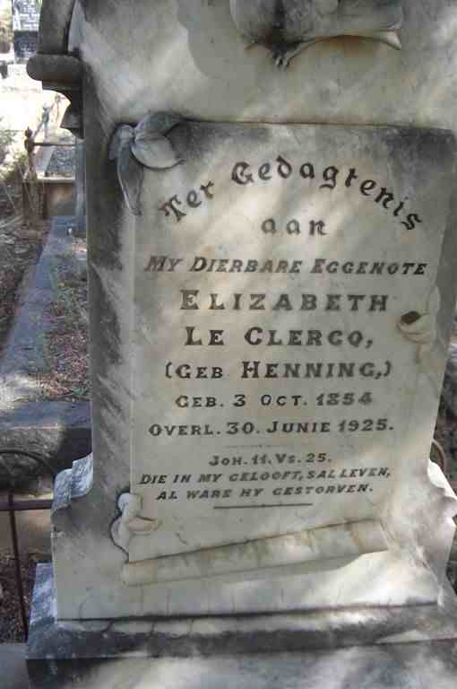 CLERQ Elizabeth le nee HENNING 1854-1925