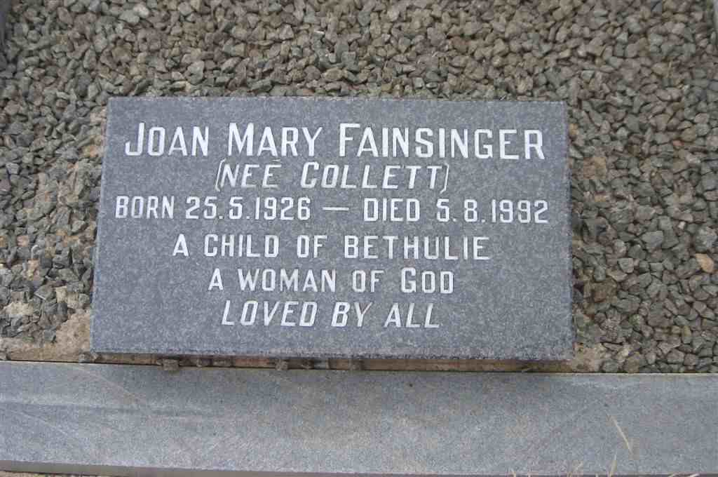 FAINSINGER Joan Mary nee COLLETT 1926-1992
