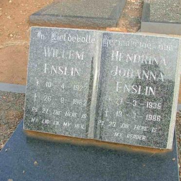 ENSLIN Willem 1922-1982 &amp; Hendrina Johanna 1935-1986