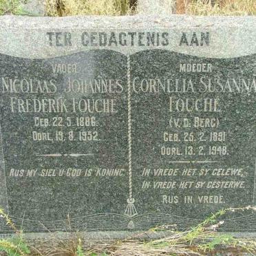 FOUCHE Nicolaas Johannes Frederik 1886-1952 &amp; Cornelia Susanna V.D. BERG 1891-1948