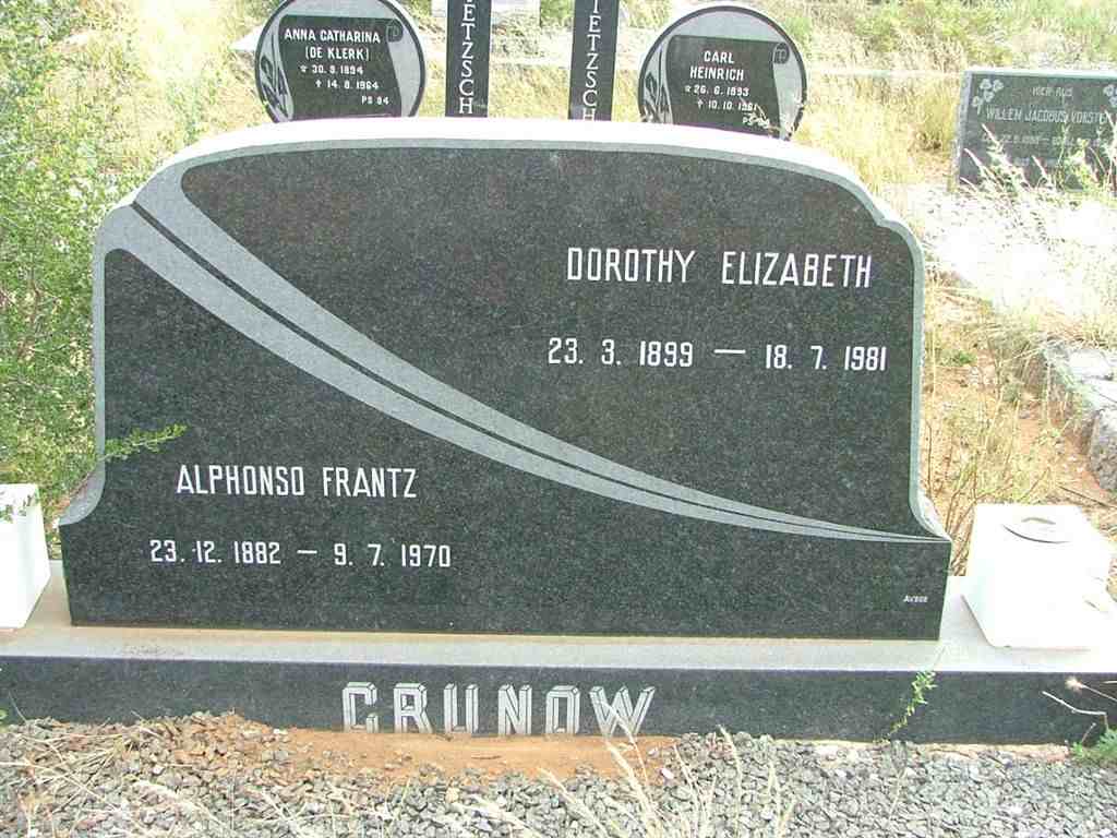 GRUNOW Alphonso Frantz 1882-1970 &amp; Dorothy Elizabeth 1899-1981