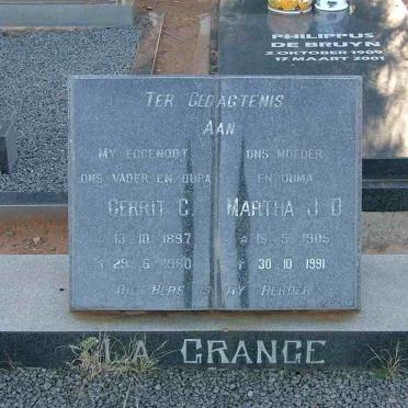 GRANGE Gerrit C., la 1897-1980 &amp; Martha J.O. 1905-1991