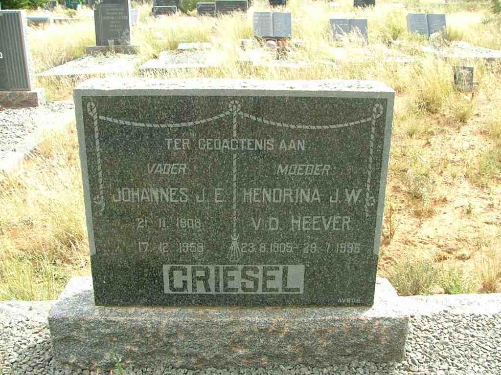 GRIESEL Johannes J.E. 1908-1958 &amp; Hendrina J.W. V.D. HEEVER 1905-1996