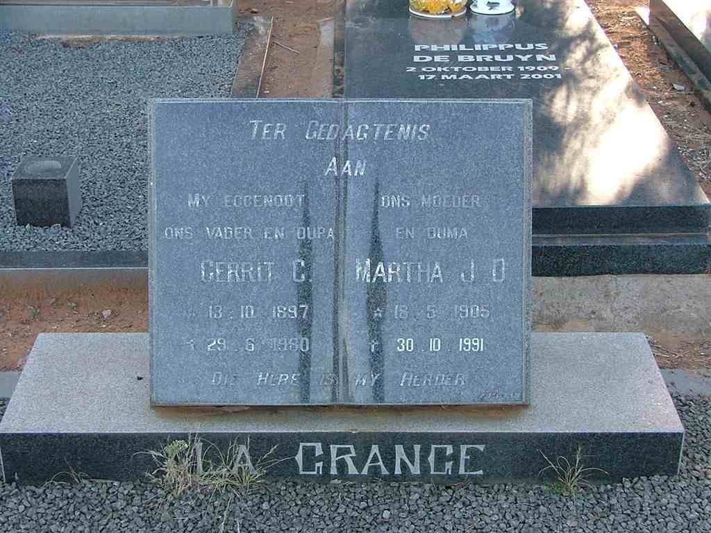 GRANGE Gerrit C., la 1897-1980 &amp; Martha J.O. 1905-1991