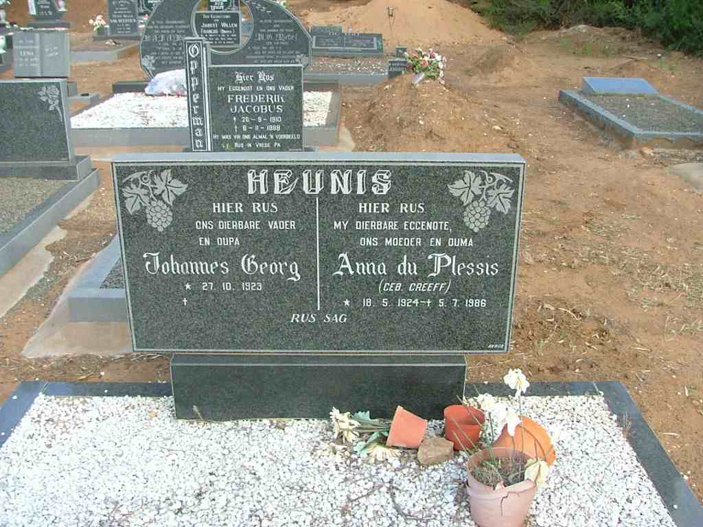 HEUNIS Johannes Georg 1923- &amp; Anna DU PLESSIS nee GREEFF 1924-1986