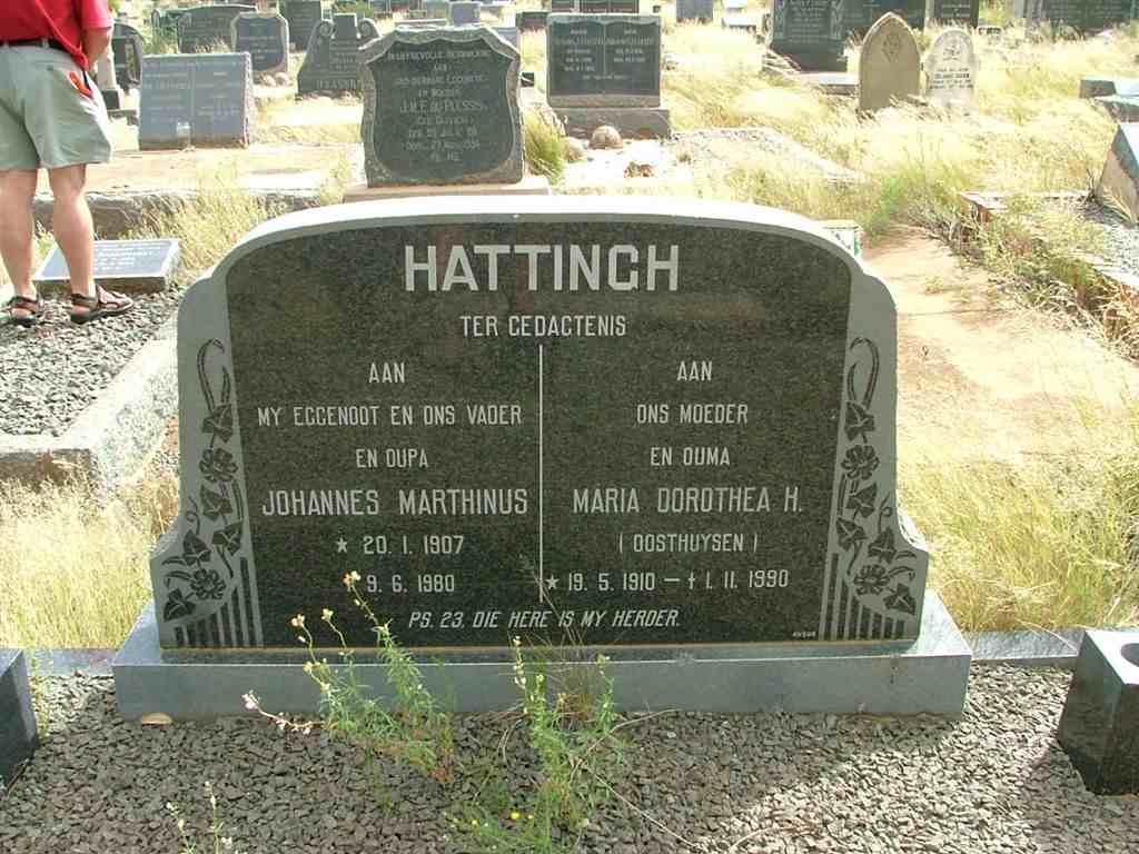 HATTINGH Johannes Marthinus 1907-1980 &amp; Maria Dorothea H. OOSTHUYSEN 1910-1990