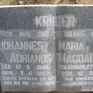 KRUGER Johannes Adrianus 1886-1967 &amp; Maria Margaretha KRUGER 1892-1959
