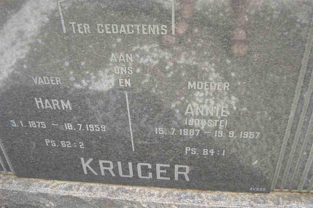 KRUGER Harm 1875-1959 &amp; Annie JOOSTE 1887-1957