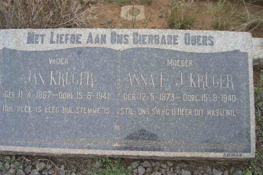 KRUGER Jan 1867-1941 &amp; Anna E. J. 1873-1940