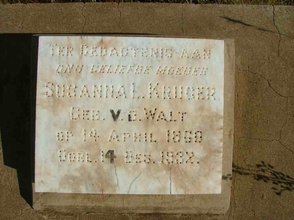 KRUGER Susanna L. nee V.D. WALT 1860-1932