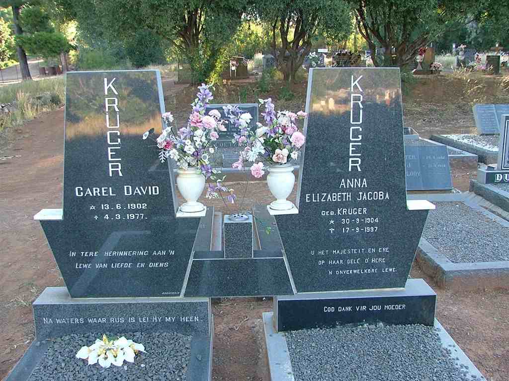 KRÜGER Carel David 1902-1977 &amp; Anna Elizabeth Jacoba KRUGER 1904-1997
