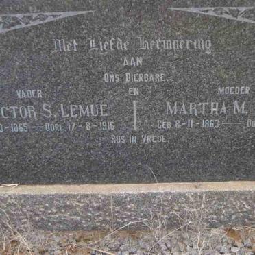 LEMUE P. Victor S. 1865-1916 &amp; Martha M. 1863-1953