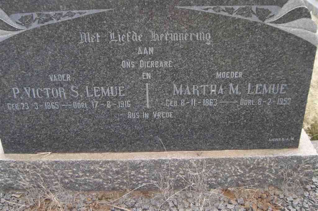 LEMUE P. Victor S. 1865-1916 &amp; Martha M. 1863-1953