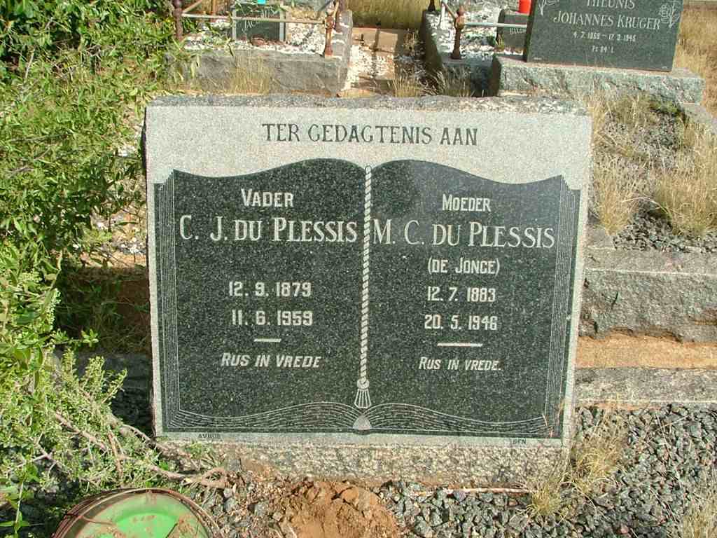PLESSIS C.J., du 1879-1959 &amp; M.C. DE JONGE 1883-1946