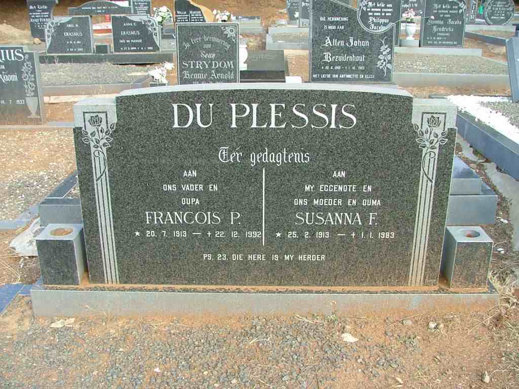 PLESSIS Francois P., du 1913-1992 &amp; Susanna F. 1913-1983