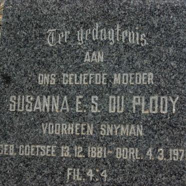 PLOOY Susanna E.S., du voorheen SNYMAN nee COETSEE 1881-1971