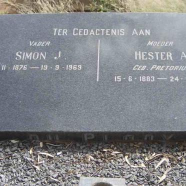 PLOOY Simon J., du 1876-1969 &amp; Hester A. PRETORIUS 1883-1970