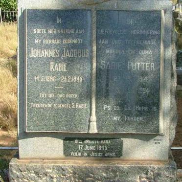 RABIE Johannes Jacobus 1896-1945 &amp; Sarie PUTTER 1914-1994
