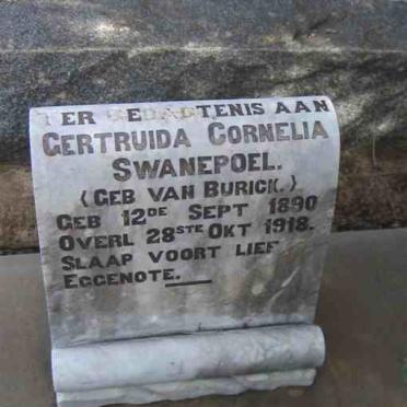 SWANEPOEL Gertruida Cornelia nee VAN BURICK 1890-1918
