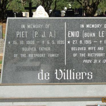 VILLIERS P.J.A., de 1908-1995 &amp; Enid LE ROEX 1915-1982 :: DE VILLIERS Francois Eduard 1950-2007