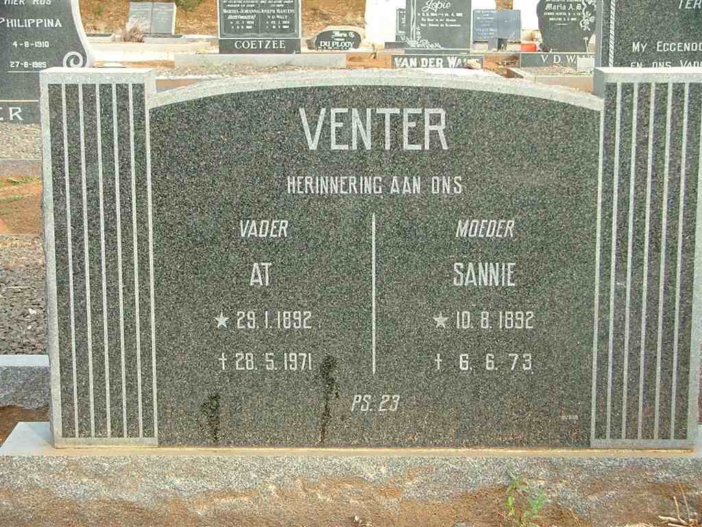 VENTER At 1892-1971 &amp; Sannie 1892-1973