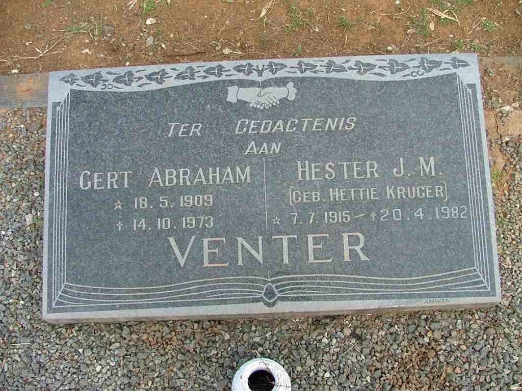 VENTER Gert Abraham 1909-1973 &amp; Hester J.M. KRUGER 1915-1982