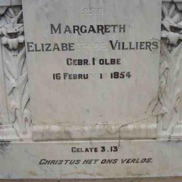 VILLIERS Margareth Elizabeth nee KOLBE -1854