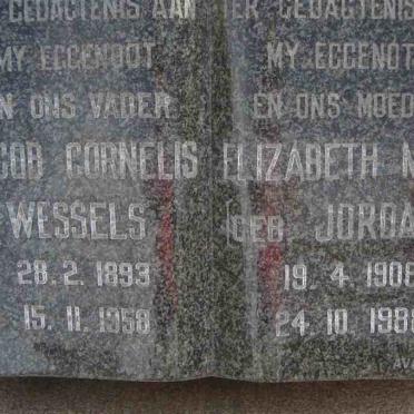 WESSELS Jacob Cornelis 1893-1958 &amp; Elizabeth M.S. JORDAAN 1908-1988