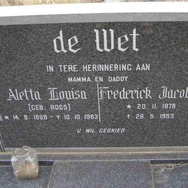 WET Frederick Jacobus, de 1878-1953 &amp; Aletta Louisa ROOS 1889-1983