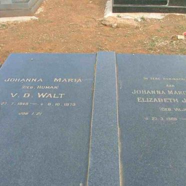 WALT Johanna Maria, v.d. nee HUMAN 1949-1973, JONKER Johanna Margaretha Elizabeth nee VILJOEN 1908-1977