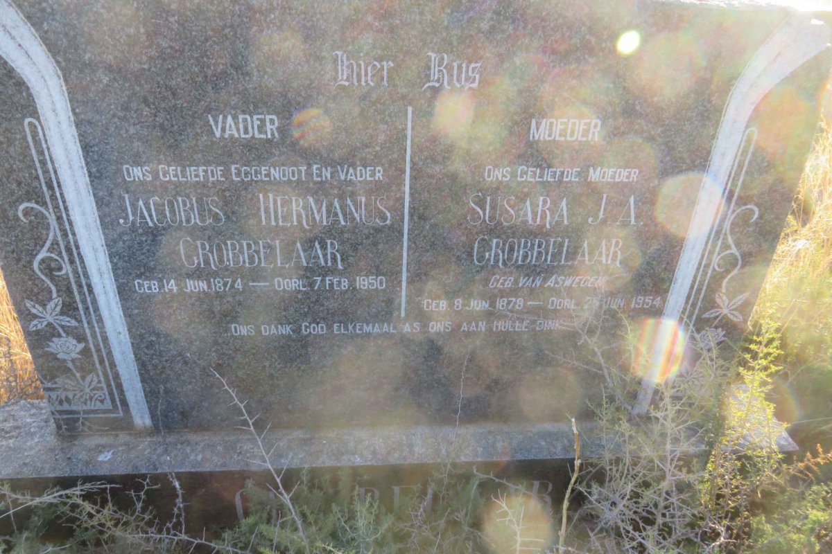 GROBBELAAR Jacobus Hermanus 1874-1950 &amp; Susara J.A. VAN ASWEGEN 1878-1954