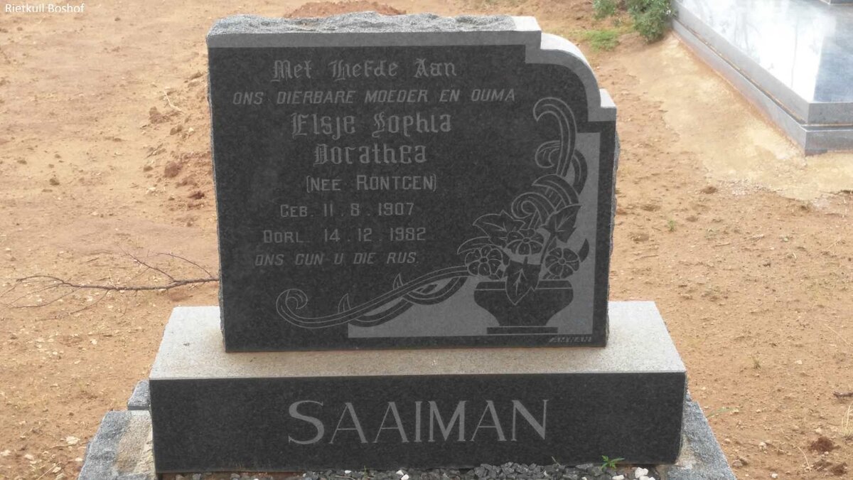 SAAIMAN Elsje Sophia Dorathea nee RONTGEN 1907-1982